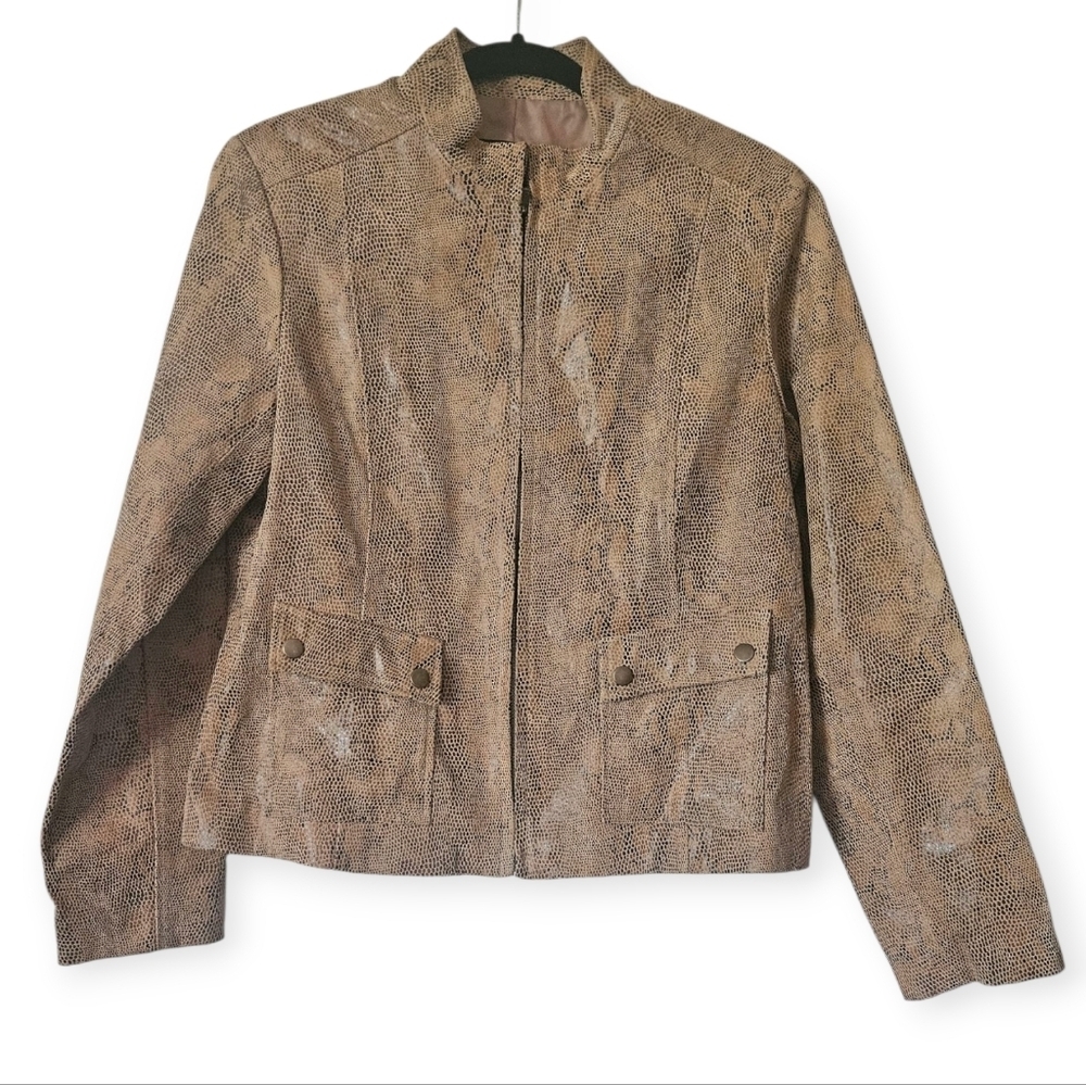 Alfani Python Print Genuine Leather Jacket Women L - image 1